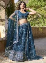 Net Teal Blue  Wedding Wear Embroidery Sequence Work Lehenga Choli